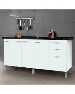 Balcão Gabinete Elite para Cozinha sem Tampo 3 Portas e 3 Gavetas + Porta Óleo 1,74 Branco