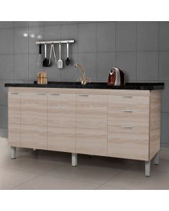 Balcão Gabinete Elite para Cozinha sem Tampo 3 Portas e 3 Gavetas + Porta Óleo 1,74 Maple