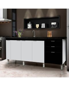 Balcão Gabinete Elite para Cozinha sem Tampo 3 Portas e 3 Gavetas + Porta Óleo 1,94 Branco/Preto