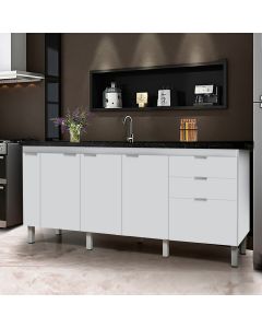 Balcão Gabinete Elite para Cozinha sem Tampo 3 Portas e 3 Gavetas + Porta Óleo 1,94 Branco