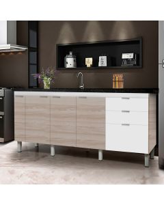 Balcão Gabinete Elite para Cozinha sem Tampo 3 Portas e 3 Gavetas + Porta Óleo 1,94 Maple/Branco