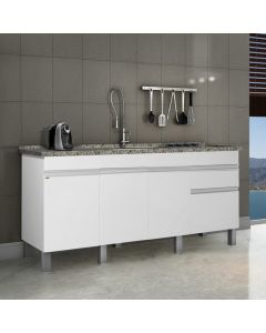 Balcão Gabinete Aquarius para Cozinha sem Tampo 3 Portas e 2 Gavetas 1,74 Branco