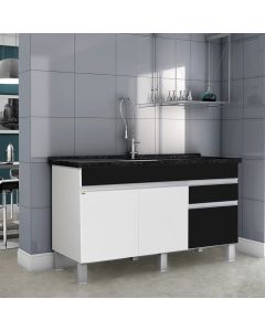 Balcão Gabinete Aquarius para Cozinha sem Tampo 2 Portas e 2 Gavetas 1,44 Branco/Preto