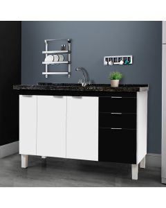 Balcão Gabinete Elite para Cozinha sem Tampo 2 Portas e 3 Gavetas + Porta Óleo 1,14 Branco/Preto