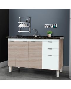 Balcão Gabinete Elite para Cozinha sem Tampo 2 Portas e 3 Gavetas + Porta Óleo 1,14 Maple/Branco