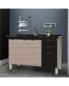 Balcão Gabinete Elite para Cozinha sem Tampo 2 Portas e 3 Gavetas + Porta Óleo 1,14 Maple/Preto