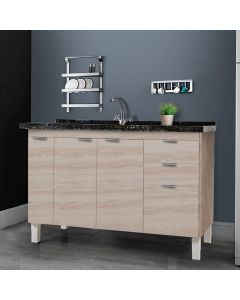 Balcão Gabinete Elite para Cozinha sem Tampo 2 Portas e 3 Gavetas + Porta Óleo 1,14 Maple