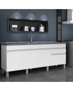Balcão Gabinete Aquarius para Cozinha sem Tampo 3 Portas e 2 Gavetas 1,94 Branco