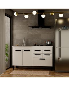 Balcão Gabinete Bella para Cozinha sem Tampo 2 Portas e 5 Gavetas 1,44 Branco