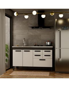 Balcão Gabinete Bella para Cozinha sem Tampo 2 Portas e 5 Gavetas 1,44 Grafite/Branco