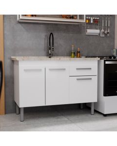 Balcão Gabinete Vitória para Cozinha sem Tampo 3 Portas e 1 Gaveta 1,14 Branco
