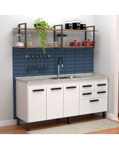 Balcão Gabinete Bella para Cozinha sem Tampo 3 Portas e 5 Gavetas 1,74 Branco