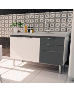 Balcão Gabinete Fit para Cozinha sem Tampo 3 Portas e 2 Gavetas 1,14 Branco/grafite