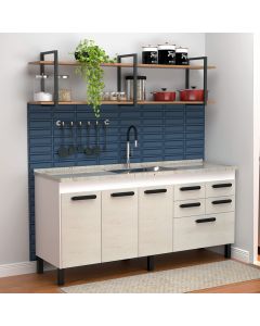 Balcão Gabinete Bella para Cozinha sem Tampo 3 Portas e 5 Gavetas 1,74 Branco/Maple