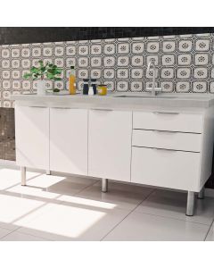 Balcão Gabinete Fit para Cozinha sem Tampo 4 Portas e 2 Gavetas 1,44 Branco