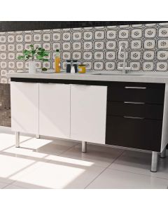 Balcão Gabinete Fit para Cozinha sem Tampo 4 Portas e 2 Gavetas 1,44 Branco/preto