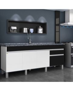 Balcão Gabinete Aquarius para Cozinha sem Tampo 3 Portas e 2 Gavetas 1,94 Branco/preto