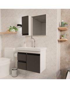 Conjunto Gabinete King para Banheiro 58 Cm Branco/grafite
