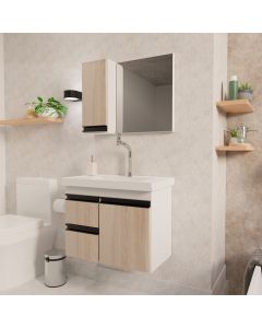 Conjunto Gabinete King para Banheiro 58 Cm Branco/maple