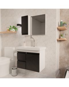 Conjunto Gabinete King para Banheiro 58 Cm Branco/preto