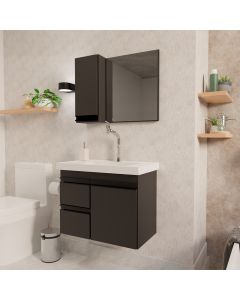 Conjunto Gabinete King para Banheiro 58 Cm Grafite