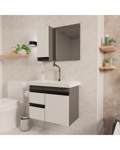 Conjunto Gabinete King para Banheiro 58 Cm Grafite/branco