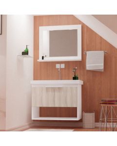 Conjunto Gabinete Slim para Banheiro 58cm Branco/maple