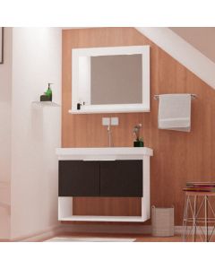 Conjunto Gabinete Slim para Banheiro 58cm Branco/preto