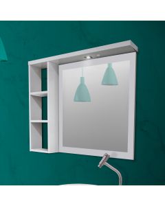 Armario para Banheiro Espelheira Glass Led Detalhe em Mdf e Led 64cm Branco