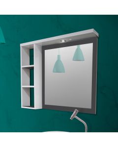Armario para Banheiro Espelheira Glass Led Detalhe em Mdf e Led 64cm Branco Grafite