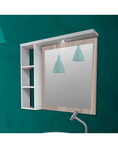 Armario para Banheiro Espelheira Glass Led Detalhe em Mdf e Led 64cm Branco Maple