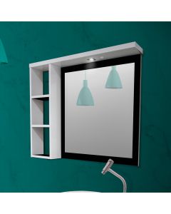 Armario para Banheiro Espelheira Glass Led Detalhe em Mdf e Led 64cm Branco Preto