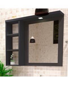 Armario para Banheiro Espelheira Glass Led Detalhe em Mdf e Led 64cm Grafite