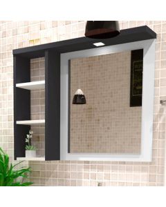 Armario para Banheiro Espelheira Glass Led Detalhe em Mdf e Led 64cm Grafite Branco