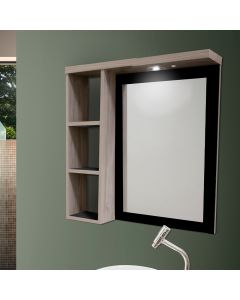 Armario para Banheiro Espelheira Glass Led Detalhe em Mdf e Led 77,6cm Maple Preto