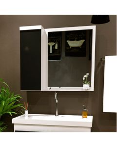 Armario para Banheiro Espelheira Veneza com Compartimento Lateral 58cm Branco Preto