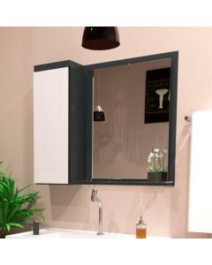 Armario para Banheiro Espelheira Veneza com Compartimento Lateral 58cm Grafite Branco