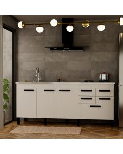 Balcão Gabinete Bella para Cozinha sem Tampo 3 Portas e 5 Gavetas 1,94 Branco
