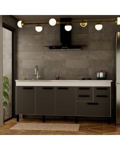 Balcão Gabinete Bella para Cozinha sem Tampo 3 Portas e 5 Gavetas 1,94 Branco/Grafite