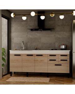 Balcão Gabinete Bella para Cozinha sem Tampo 3 Portas e 5 Gavetas 1,94 Branco/Maple