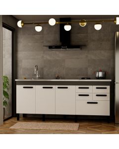 Balcão Gabinete Bella para Cozinha sem Tampo 3 Portas e 5 Gavetas 1,94 Grafite/Branco