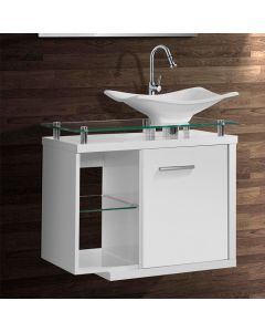 Gabinete Toucador para Banheiro Dama Tampo em Vidro 64cm Branco