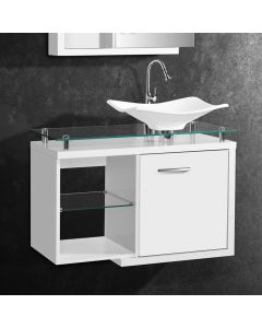 Gabinete Toucador para Banheiro Dama Tampo em Vidro 77,6cm Branco