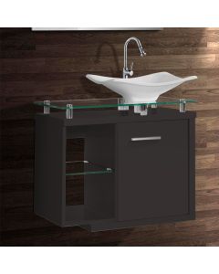 Gabinete Toucador para Banheiro Dama Tampo em Vidro 64cm Grafite