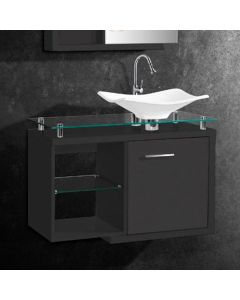 Gabinete Toucador para Banheiro Dama Tampo em Vidro 77,6cm Grafite