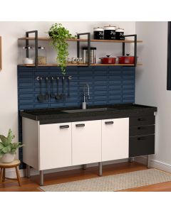 Balcão Gabinete Elo para Cozinha sem Tampo 3 Portas e 3 Gavetas 1,44 Branco/Preto