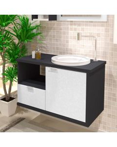 Gabinete Toucador para Banheiro Desigual Cuba Inclusa 64cm Grafite Branco