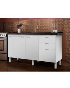 Balcão Gabinete Elite para Cozinha sem Tampo 2 Portas e 3 Gavetas + Porta Óleo 1,44 Branco