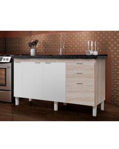 Balcão Gabinete Elite para Cozinha sem Tampo 2 Portas e 3 Gavetas + Porta Óleo 1,44 Branco/Maple