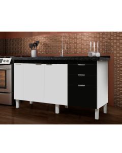 Balcão Gabinete Elite para Cozinha sem Tampo 2 Portas e 3 Gavetas + Porta Óleo 1,44 Branco/Preto